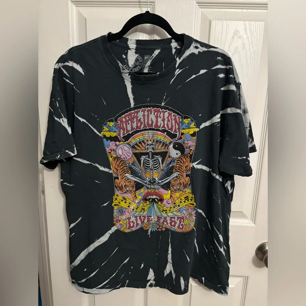 Affliction | Live Fast Festival T-Shirt Black White Sunburst Multi Women’s Sz L - Picture 3 of 7